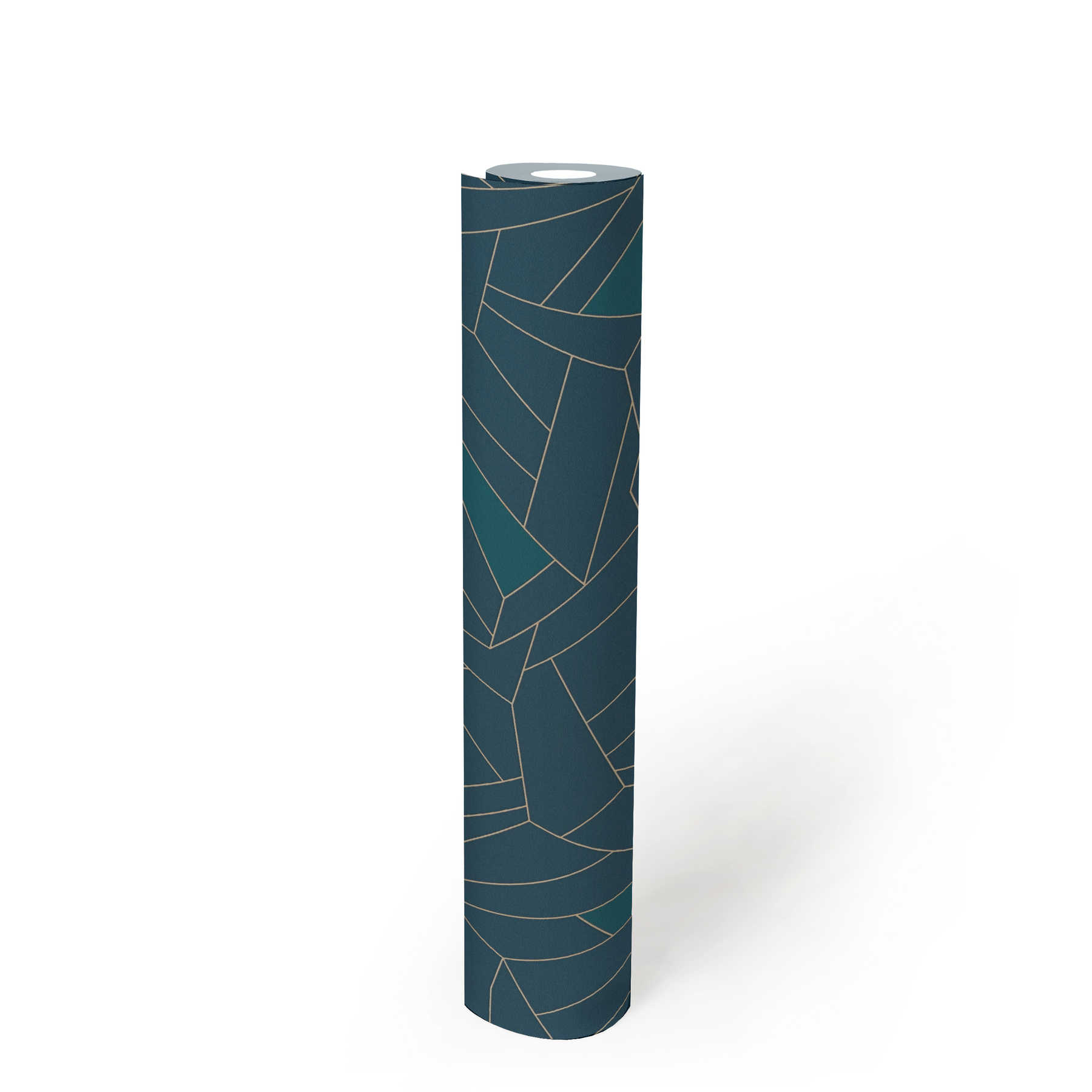             Retro Vliestapete mit Glitzer-Effekt – Blau, Petrol, Beige
        