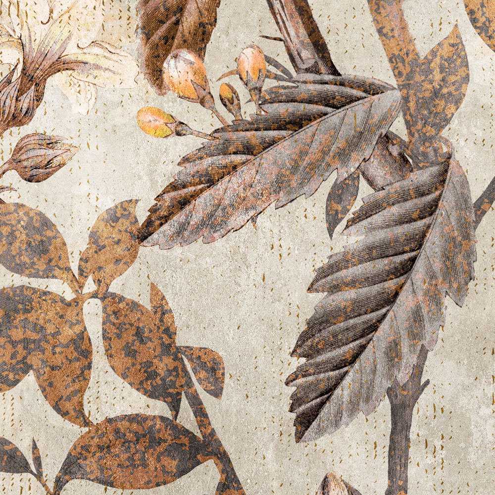 Blätter, Pflanzenmuster, Dusty-Print, Beige Hintergrund, Risse/Texture