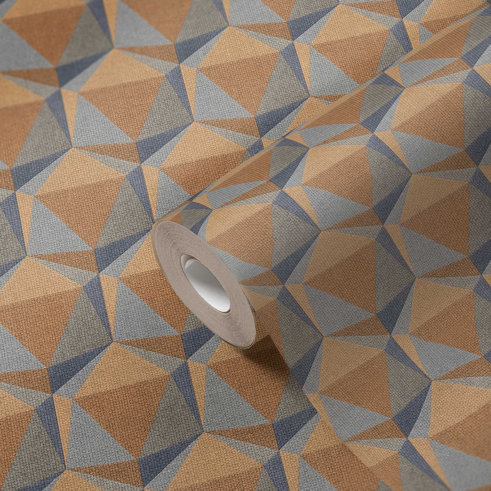 Grafiktapete Retro Muster mit 3D Design – Orange, Blau