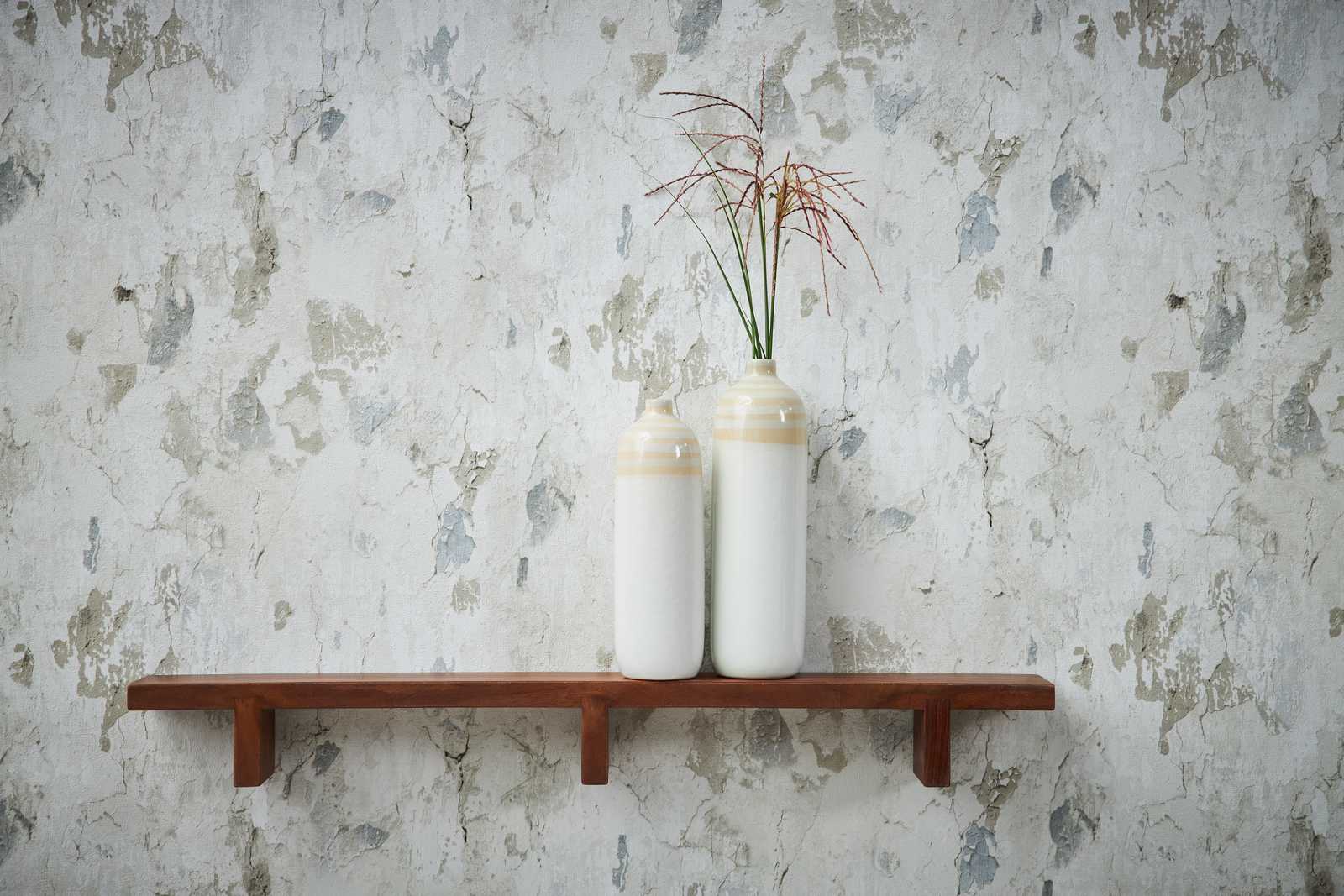             Behang met gipslook in moderne industriële stijl - crème, grijs
        