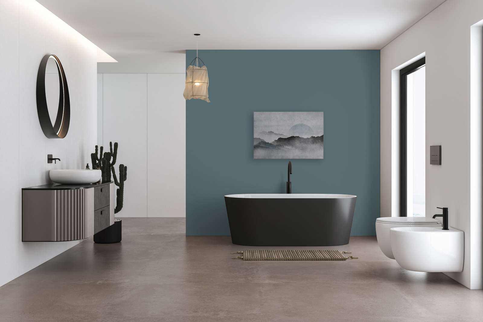             Akaishi 2 - Leinwandbild Asiatische Kunst Berglandschaft, Grau & Weiß – 0,90 m x 0,60 m
        