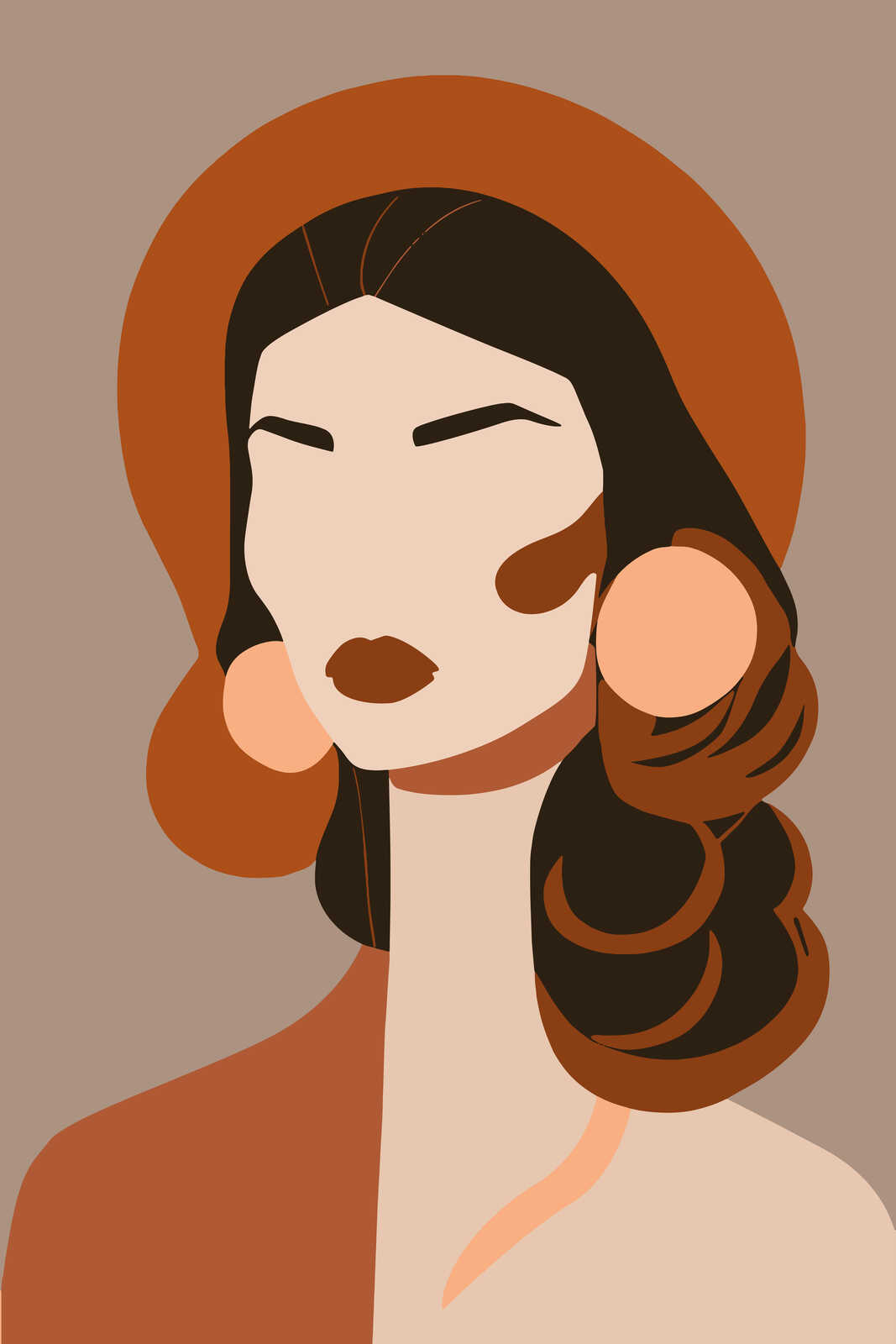 Eleganz in Kupfer - Moderne Damen-Silhouette auf Leinwand – 30 x 45 cm - Braun, Grau