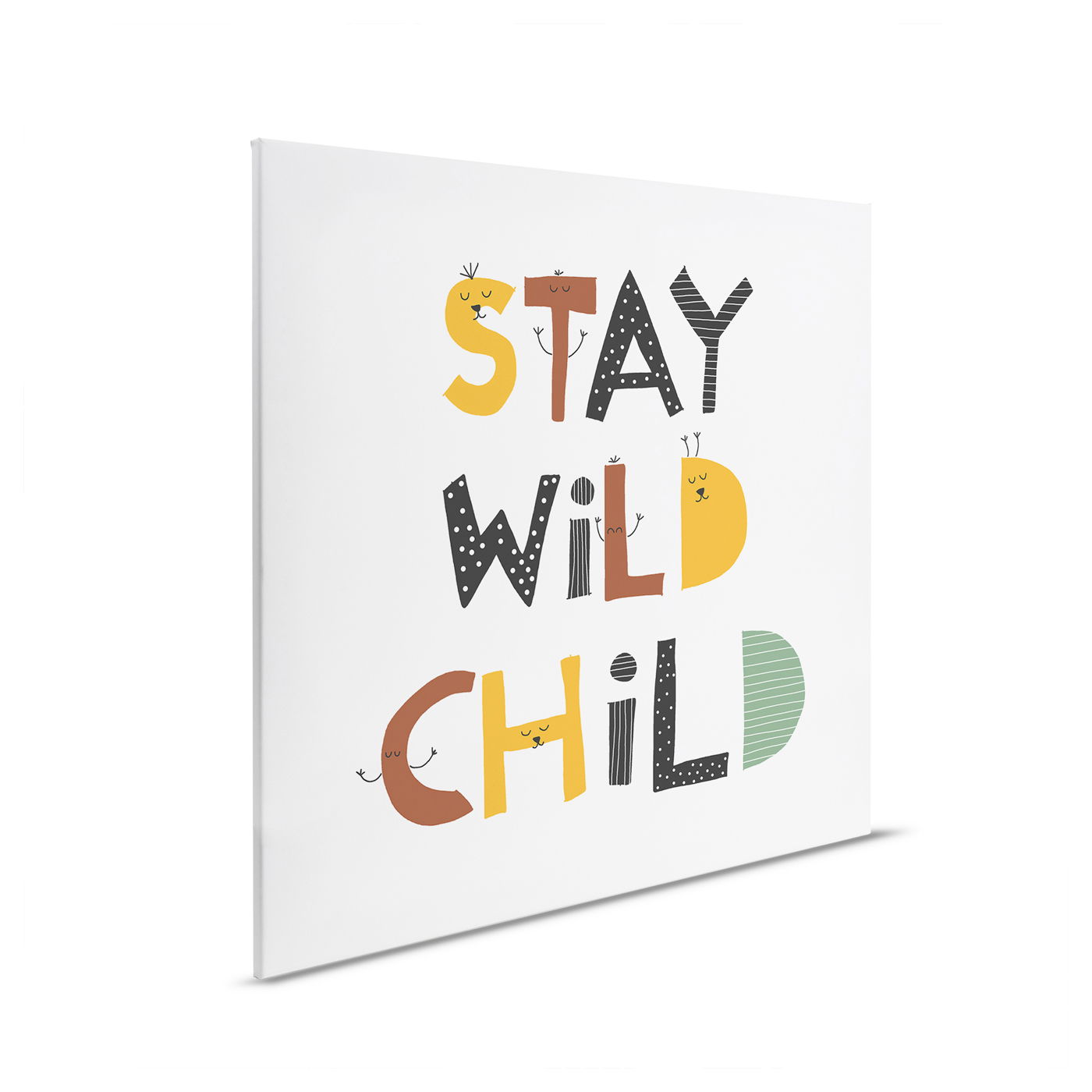         Stay Wild Child / Reste sauvage - Tableau sur toile pour chambre d'enfant - 30 x 30 cm - Blanc, Multicolore
    