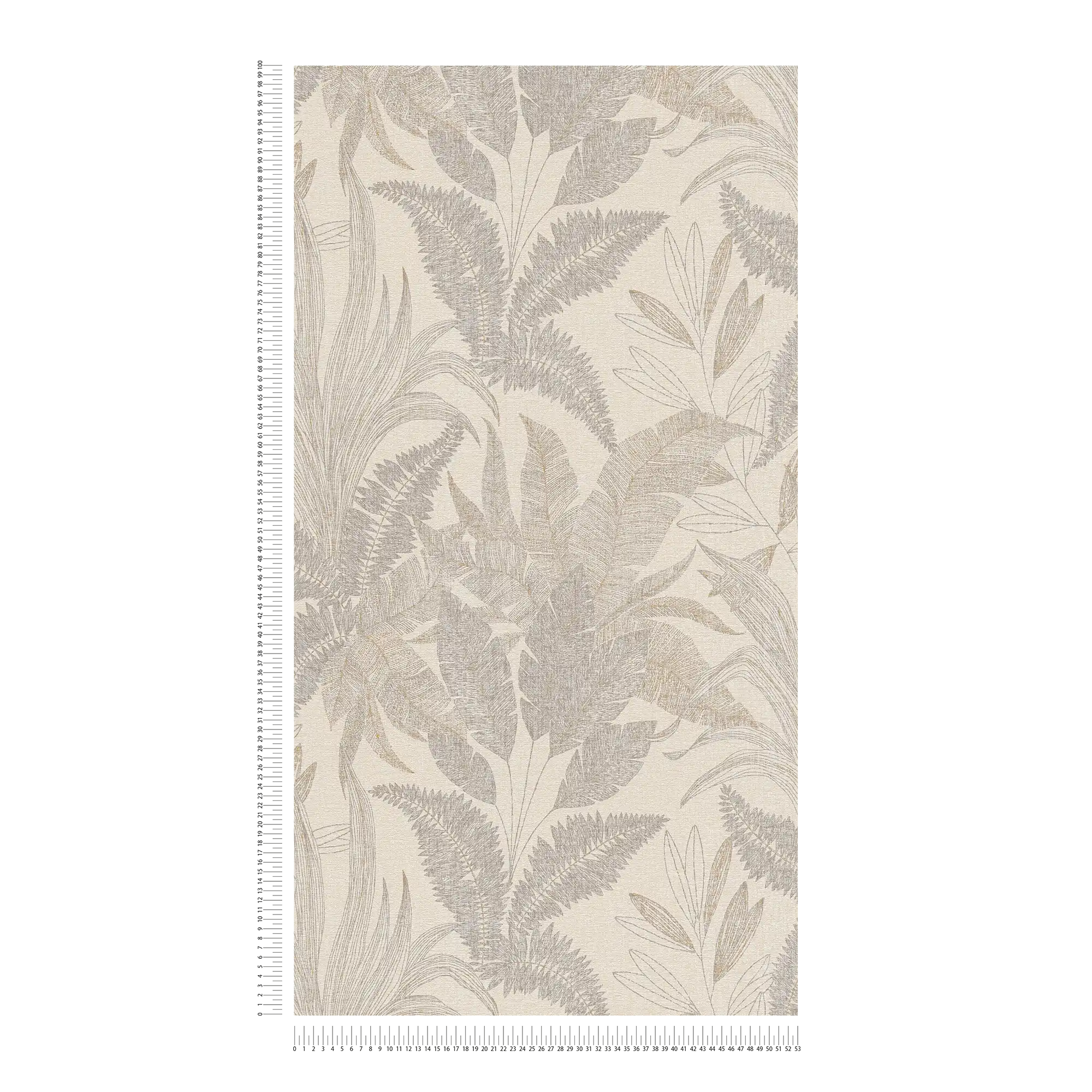             Vliestapete mit großem Blatt Muster leicht strukturiert – Beige, Gold
        