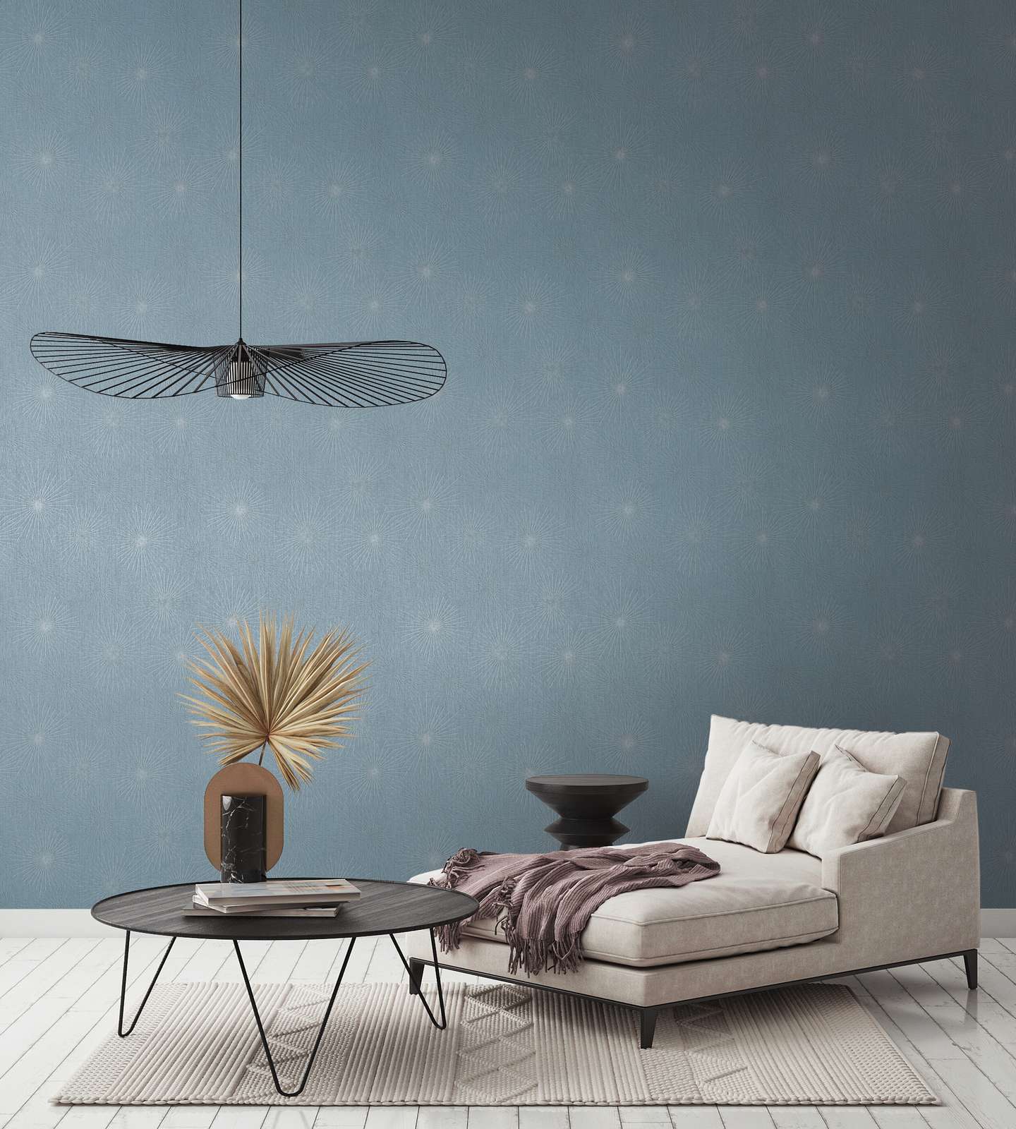             Tapete Retro Design Starburst – Blau, Metallic
        