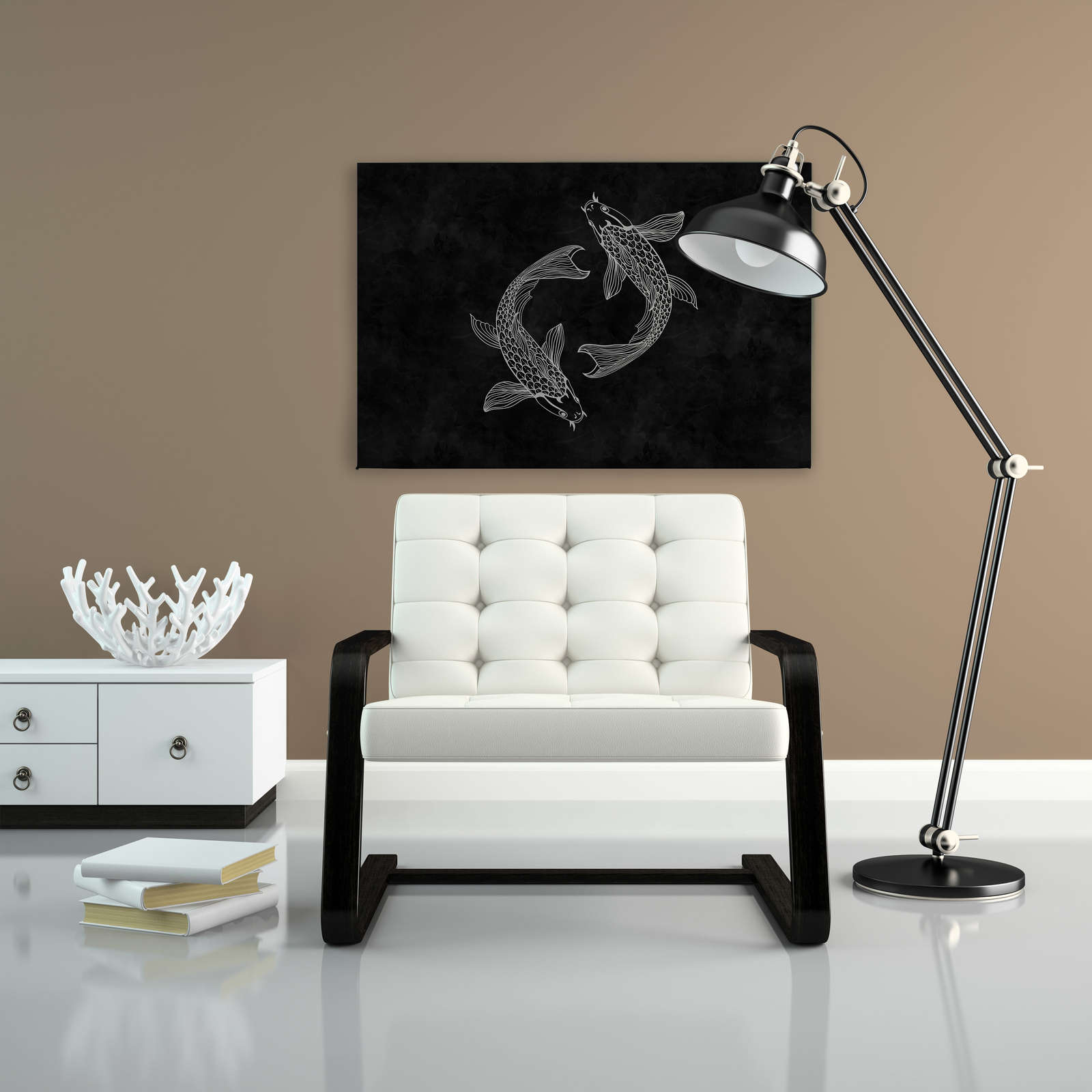 Koi Leinwandbild Schwarz-Weiß im Kreidetafel-Look – 0,90 m x 0,60 m