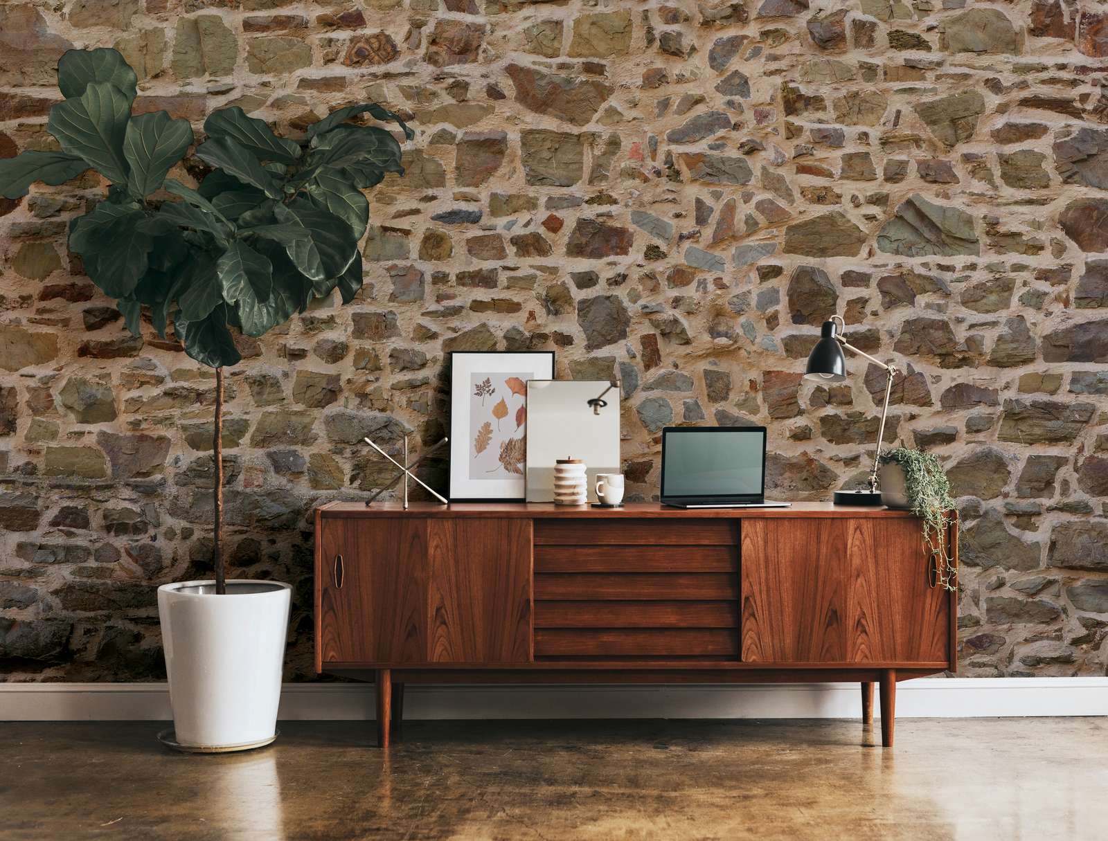 Wohnzimmer, Sideboard, Holz, Pflanze, Lampe