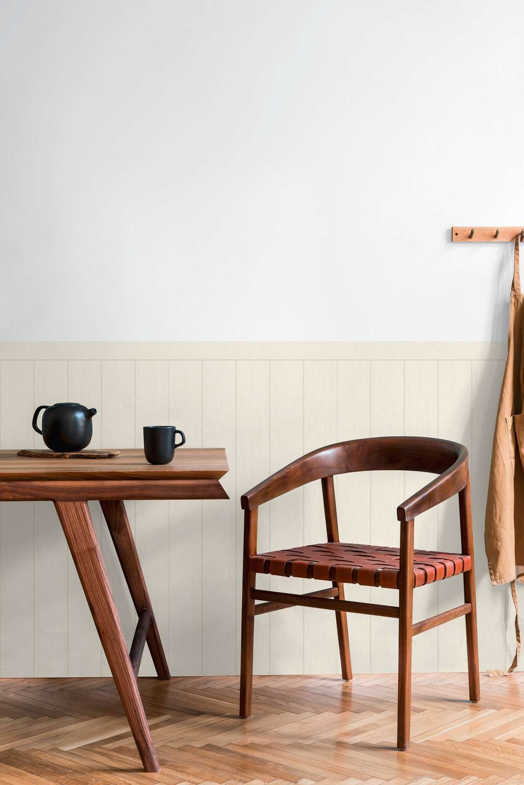             Vlies-Wandpaneel in Holzbalken-Optik – Weiß, Creme
        