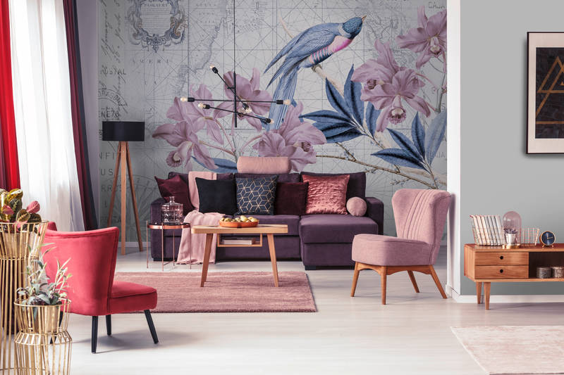             Vintage Dekor Fototapete mit Landkarte & Natur Motiv
        