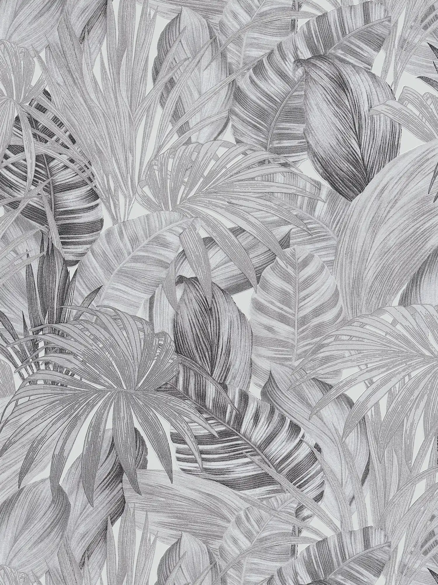         Pattern wallpaper with leaf motif in drawing style - black, white, grey
    