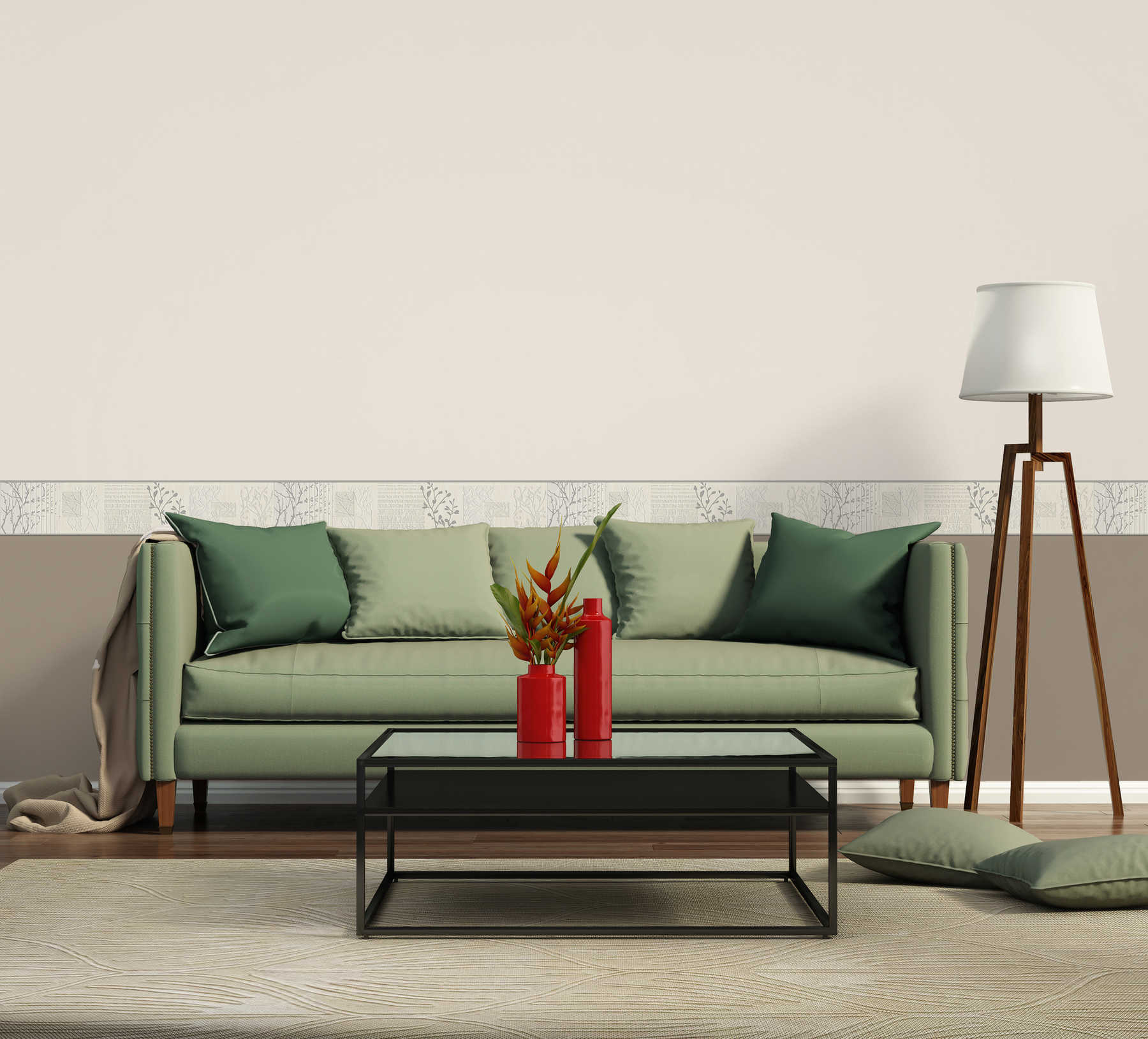             Florale Tapeten Bordüre mit Struktur & Metallic-Effekt – Beige, Metallic
        