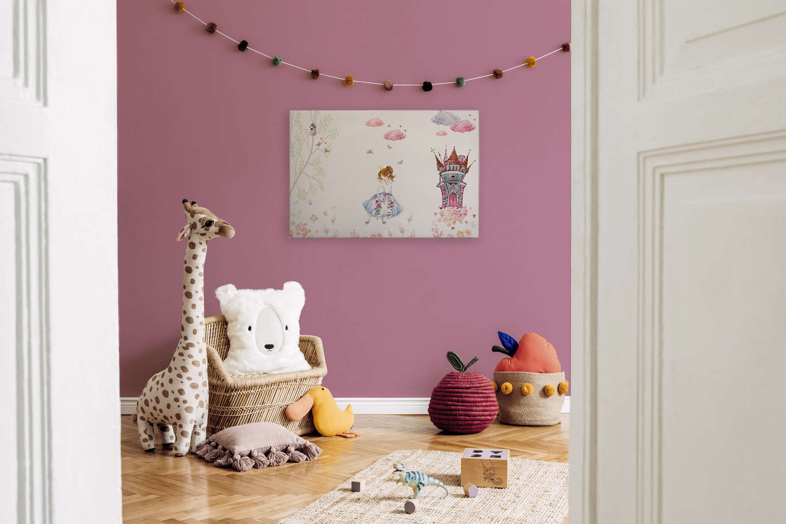 Canvas painting with princess in castle garden children's room m x  m