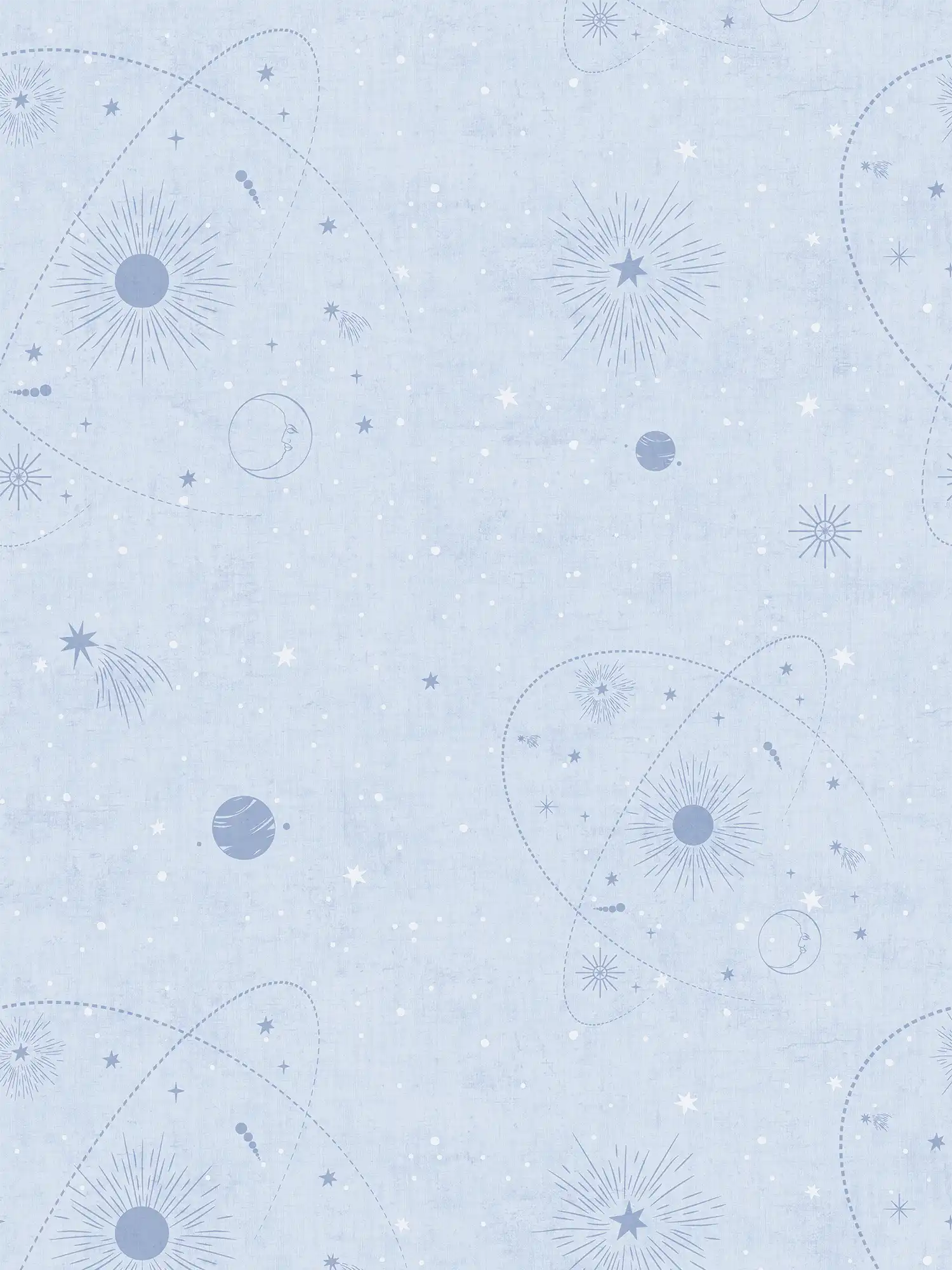             Kinderzimmer Vliestapete mit Planeten und Sternen für kleine Entdecker des Universums – Blau, Weiß
        