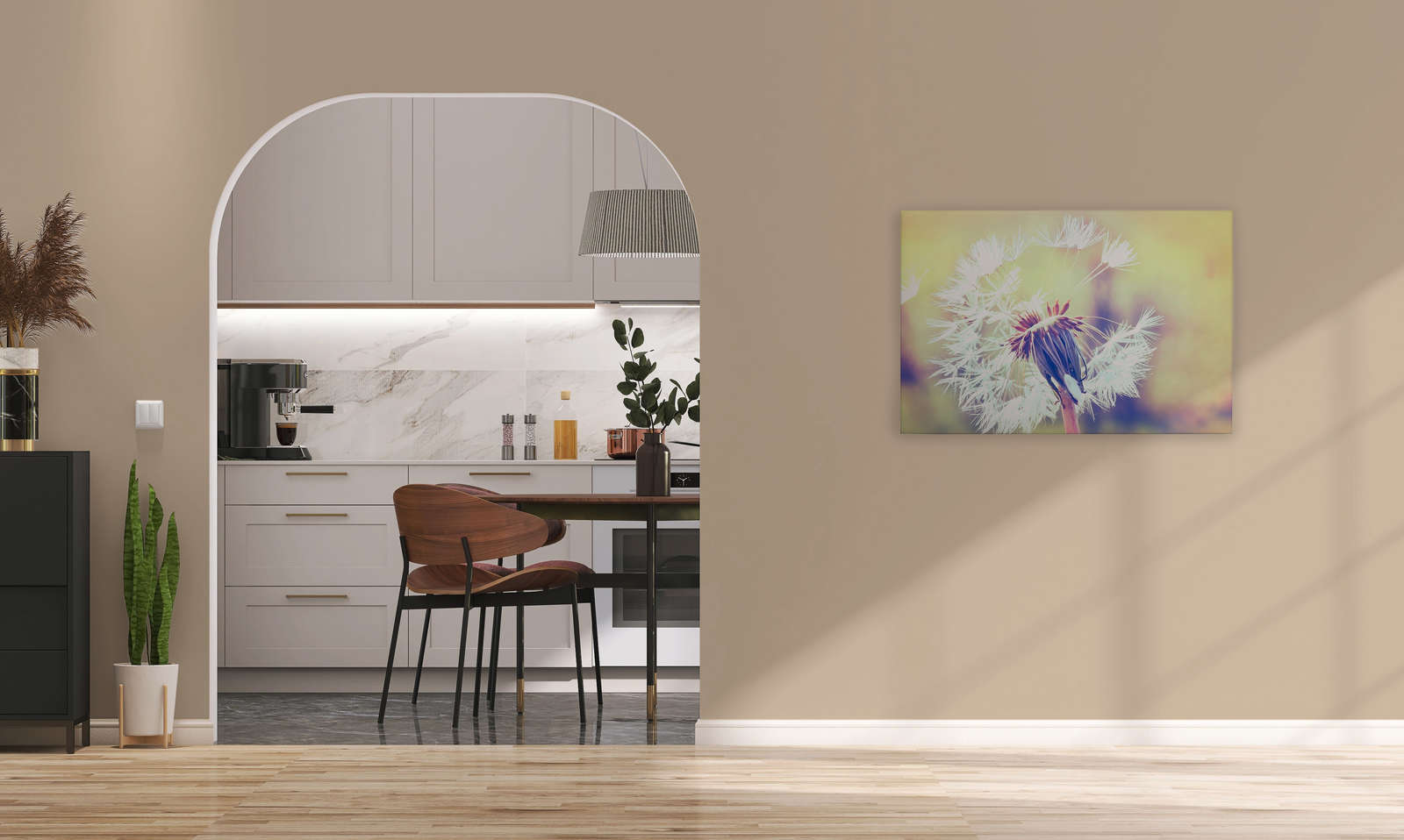             Leinwand mit Pusteblume Bildmotiv | Blau, Violett, Weiß – 0,90 m x 0,60 m
        