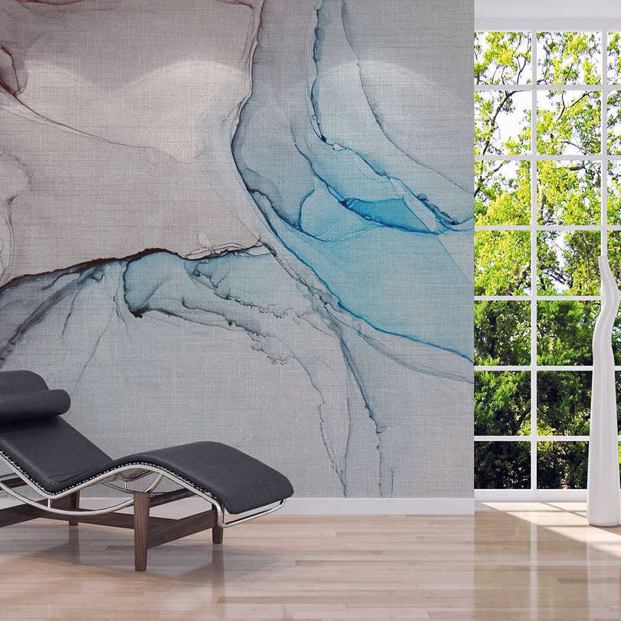 abstract mural, wandkunst, blauer akzent, marmormuster, moderne inneneinrichtung