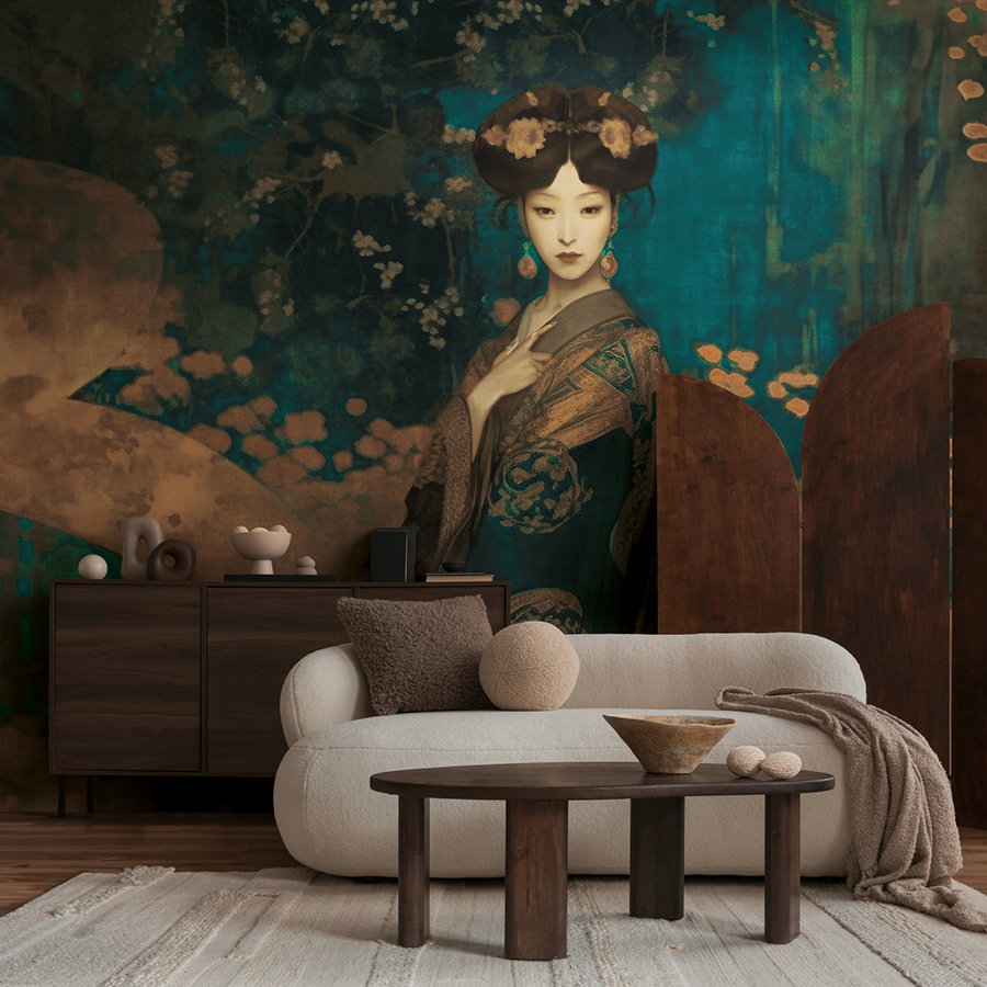 室内装饰, 壁画, 沙发, 桌子, 花瓶