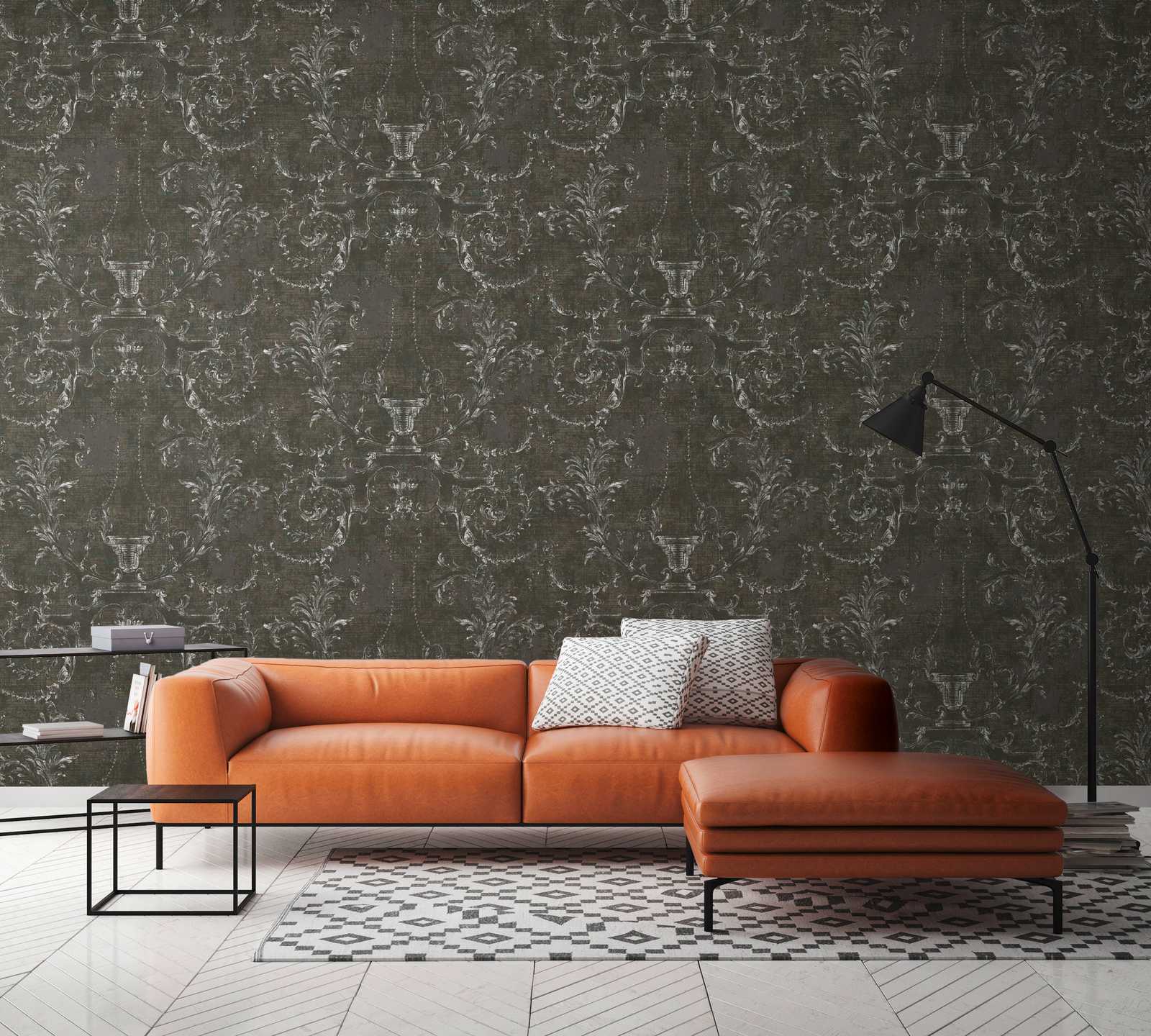             Ornament Fototapete mit modernem Used Look – Braun
        