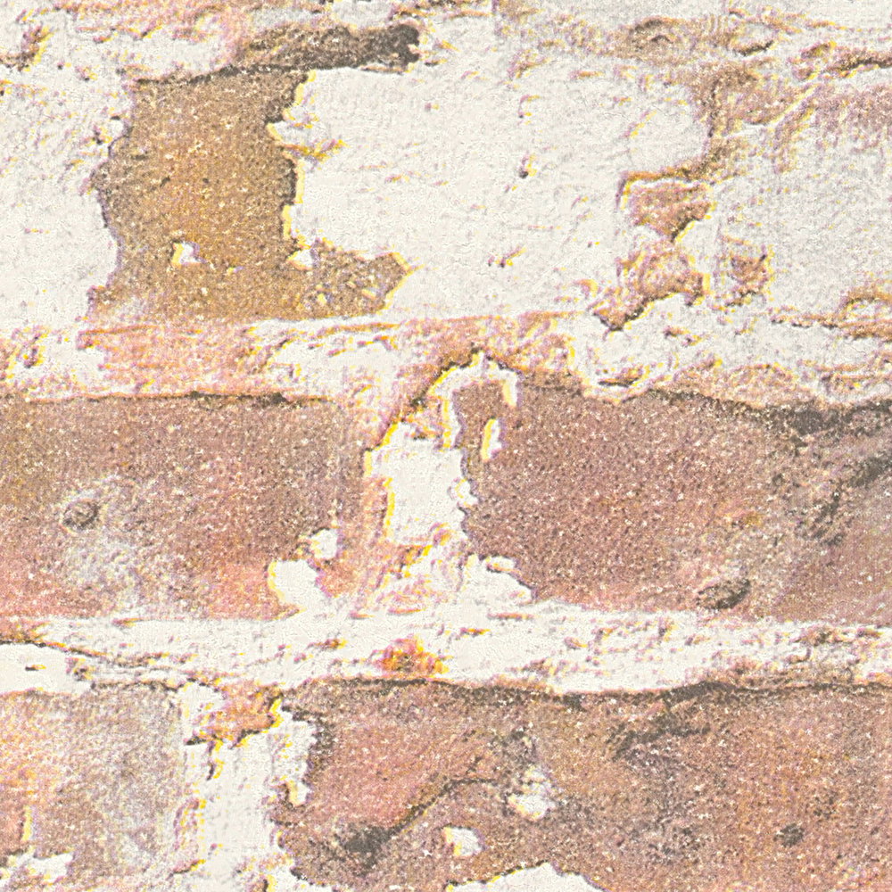 Vintage Mauer-Tapete mit Backsteinen &amp; Putz – Orange, Weiß, Rot