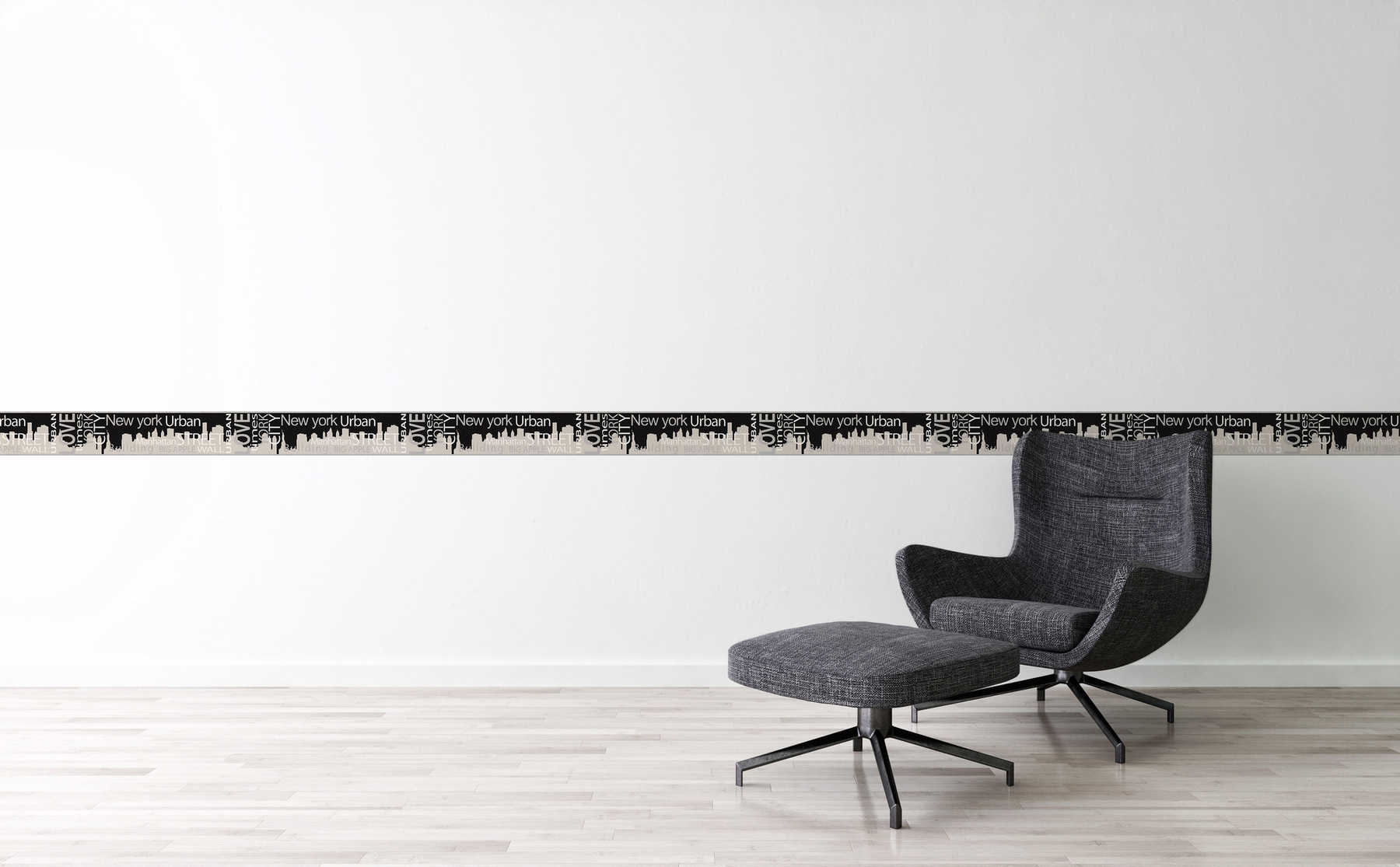 Tapetenborte New York City Skyline – Metallic, Schwarz
