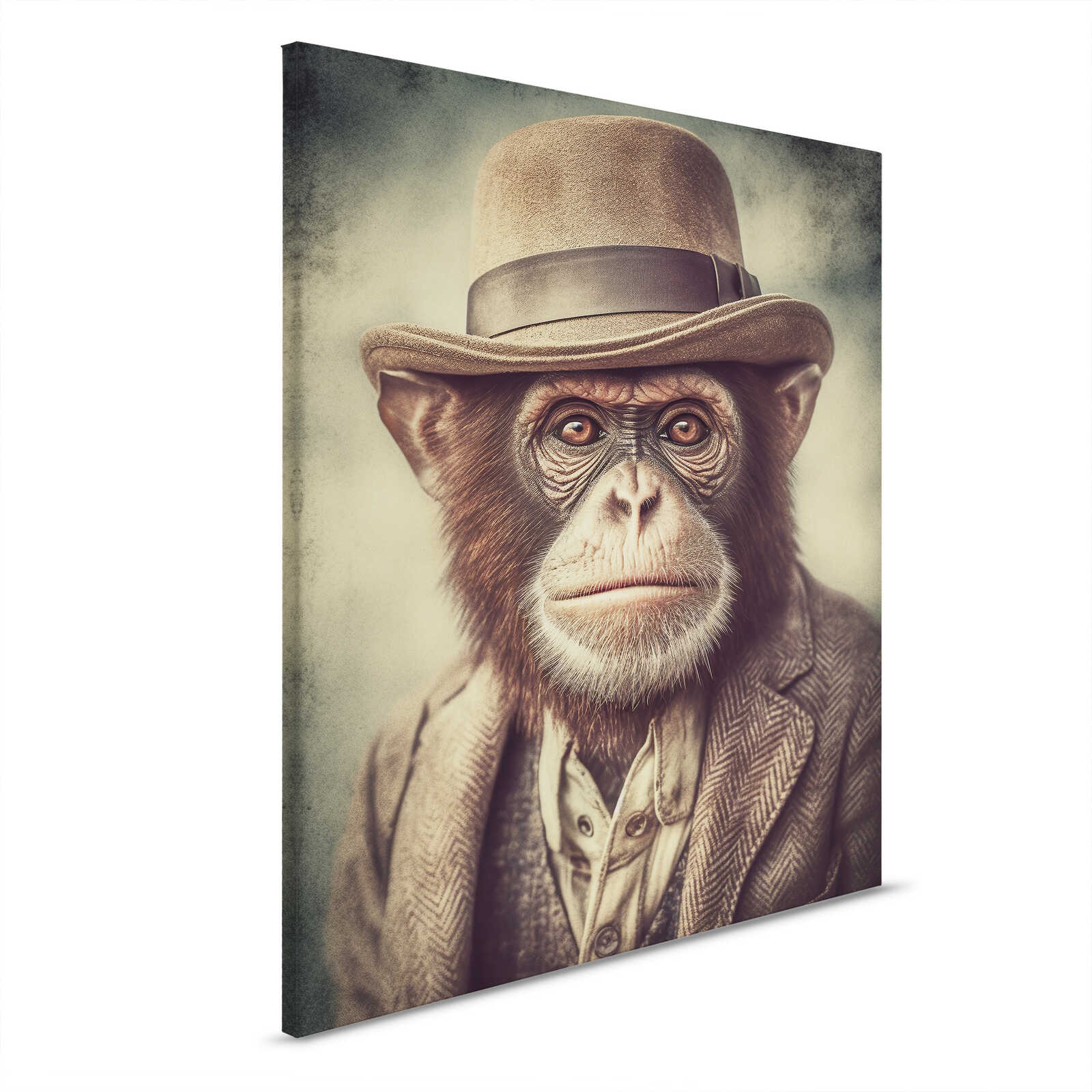         Gentleman chimpanzee canvas picture - Nostalgic animal portrait for art fans - 40 x 50 cm - Brown, Grey
    