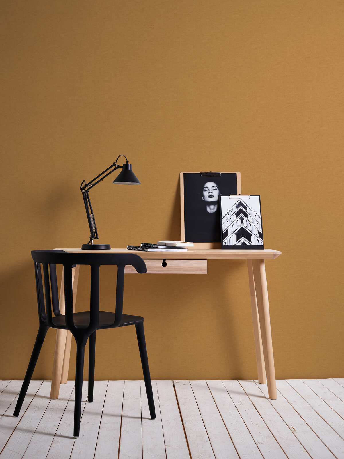 desk, workspace, lampe, stuhl, deko