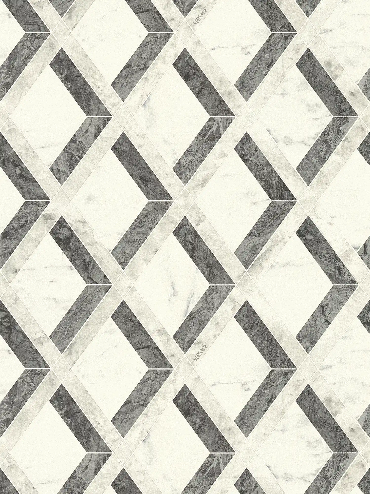 VERSACE Vliestapete im Marmor-Design mit grafischer Diamantstruktur matt leicht strukturiert – Grau, Schwarz, Weiß