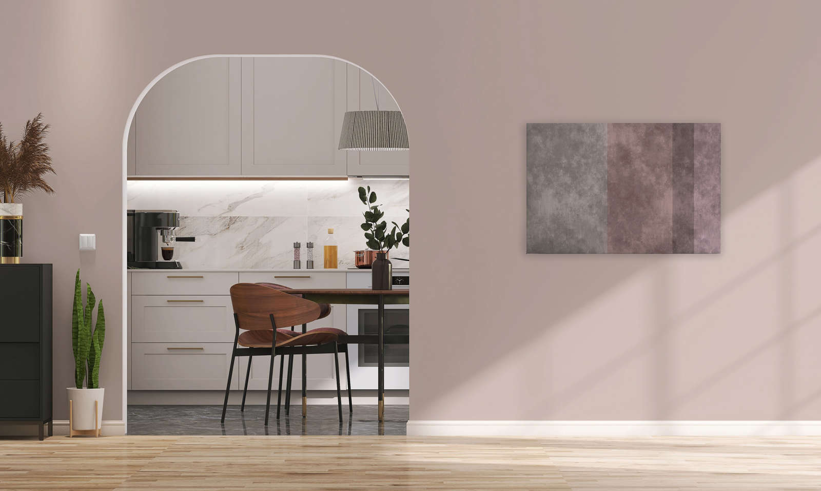 Betonoptik Leinwandbild mit Streifen | grau, rosa – 0,90 m x 0,60 m