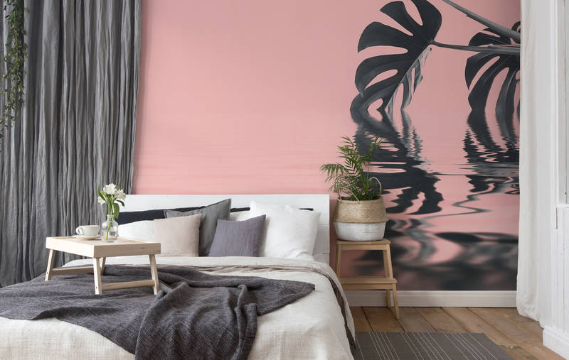 bett, schlafzimmer, wand mural, pink farbe, pflanze