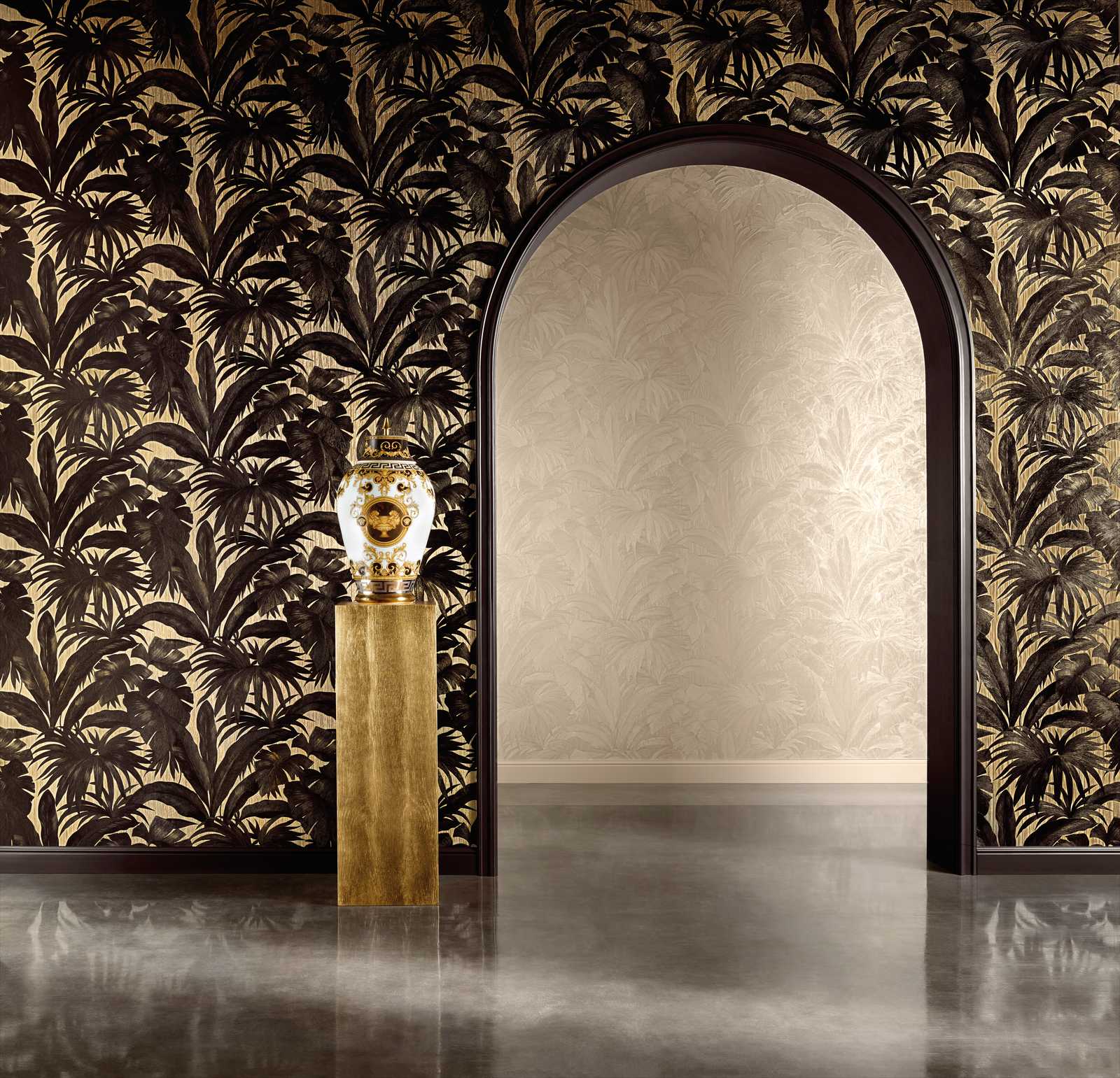 VERSACE Tapete Palmen &amp; Metallic-Effekt – Braun, Metallic