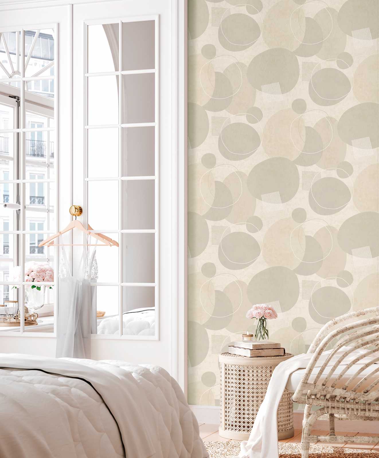 Retro Tapete mit organischem Muster – Beige, Creme