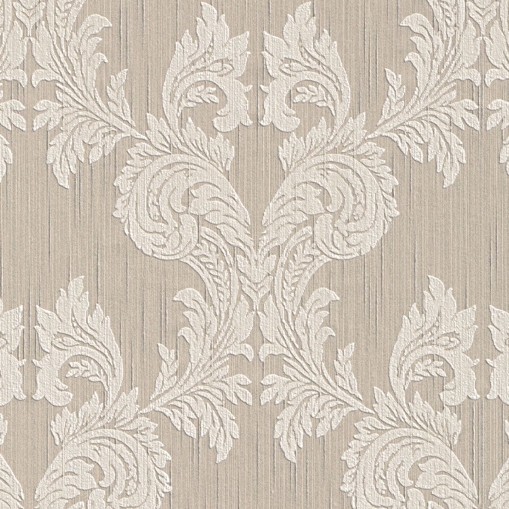             Textiloptik Vliestapete mit Struktur-Ornamenten – Beige
        