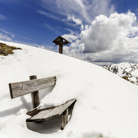 holzbank, bank, holz, schnee, berglandskap