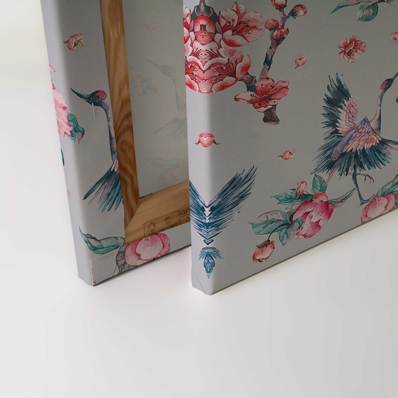             Leinwandbild florales Muster mit Vögeln und Blättern – 0,90 m x 0,60 m
        