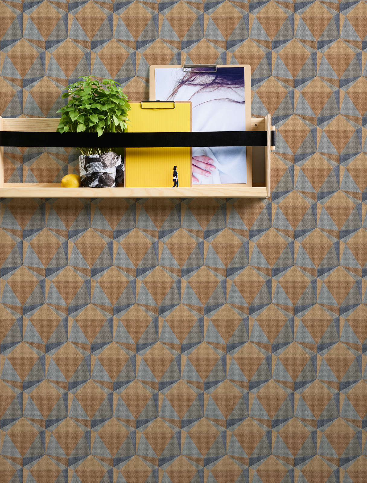 Grafiktapete Retro Muster mit 3D Design – Orange, Blau