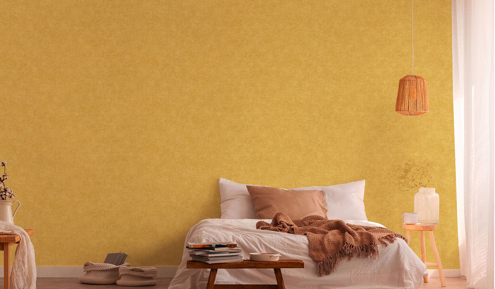 Gewebe Tapete Einfarbig Gelb