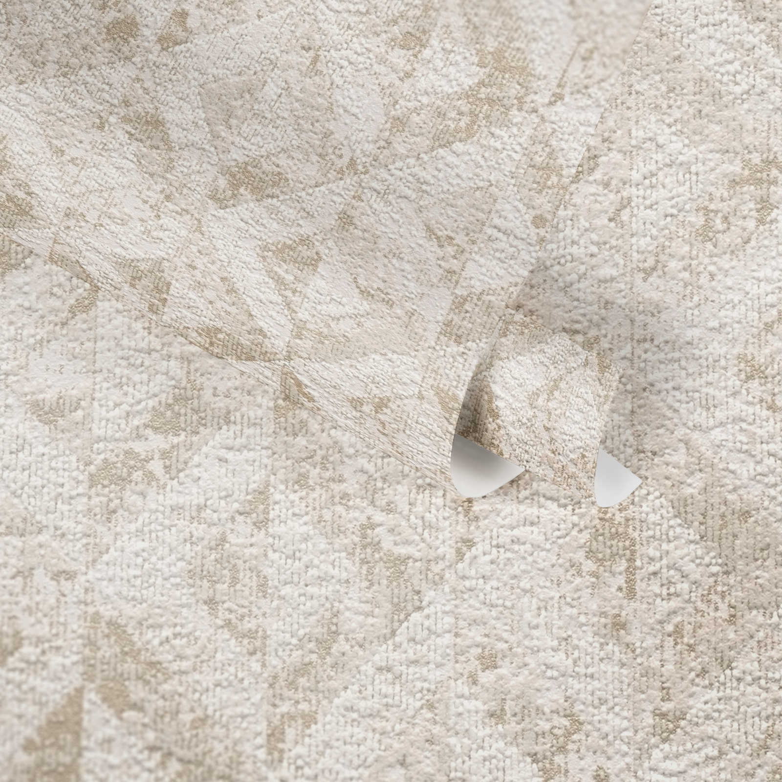             Bemusterte Tapete mit abstrakten Ornamenten – Weiß, Gold
        