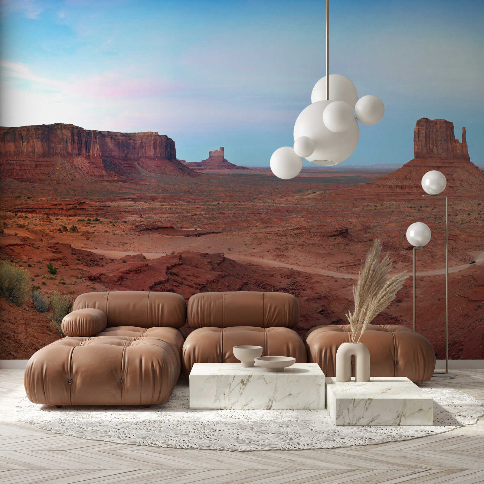 sofa, sectional, braun, leder, wüsten mural