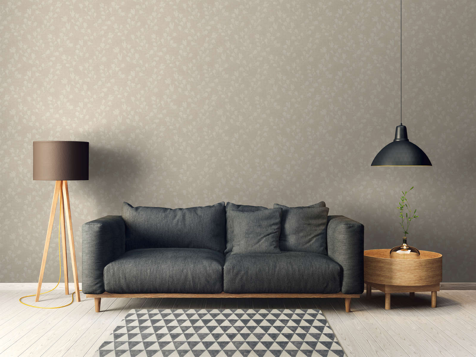 Beige Tapete mit natürlichem Blättermuster