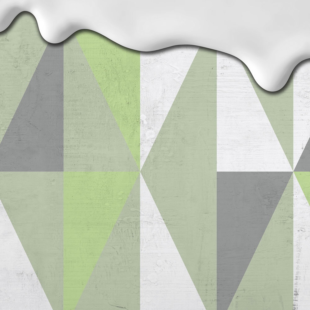             Kreative Fototapete – Vliestapete mit überlaufender Struktur und Retro Geometrie – Grau, Grün
        