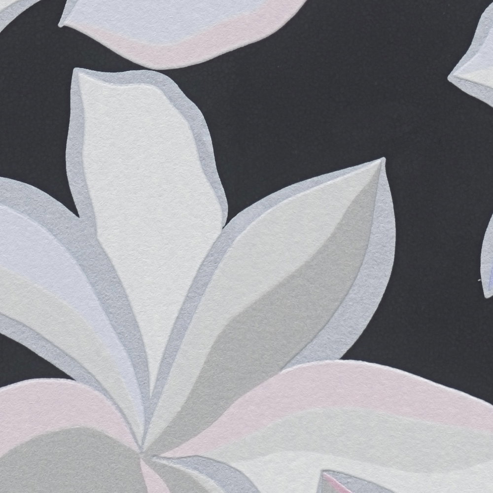 Floral pattern with glossy effect and fine texture - black, grey, pink