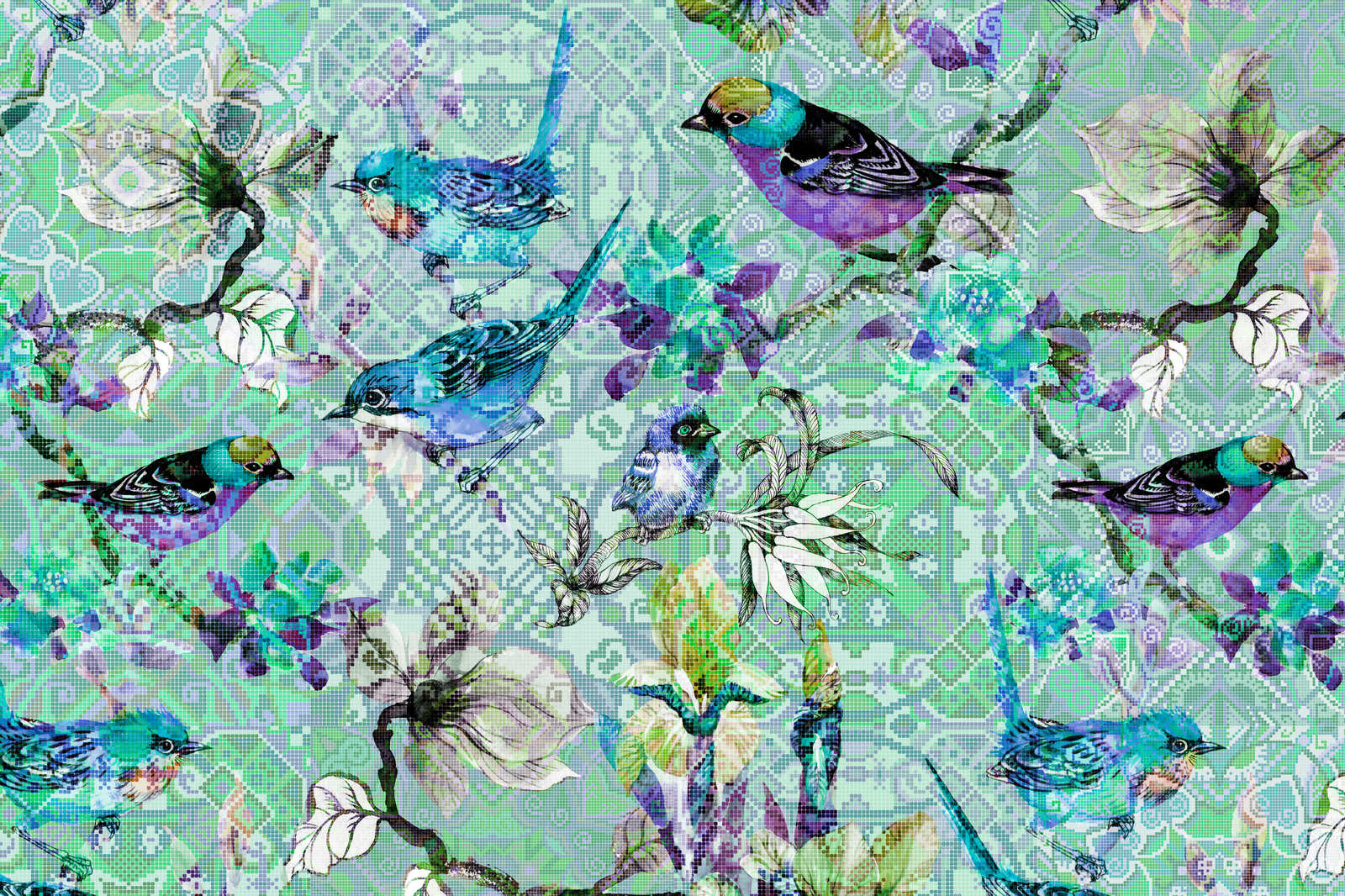Vogel Leinwandbild mit Mosaik Muster | mosaic birds 3 – 0,90 m x 0,60 m