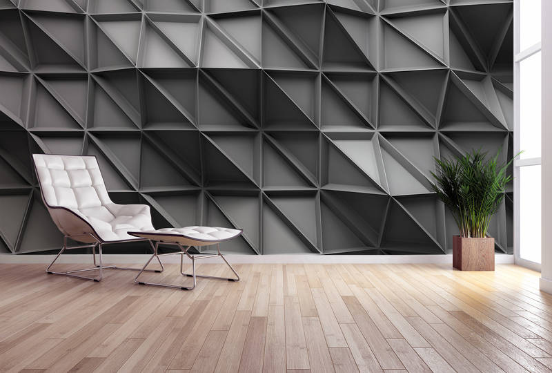             Modern Loft 3D Tapete – Vliestapete mit grauer Geometrie Wand – Grau, Metallics
        