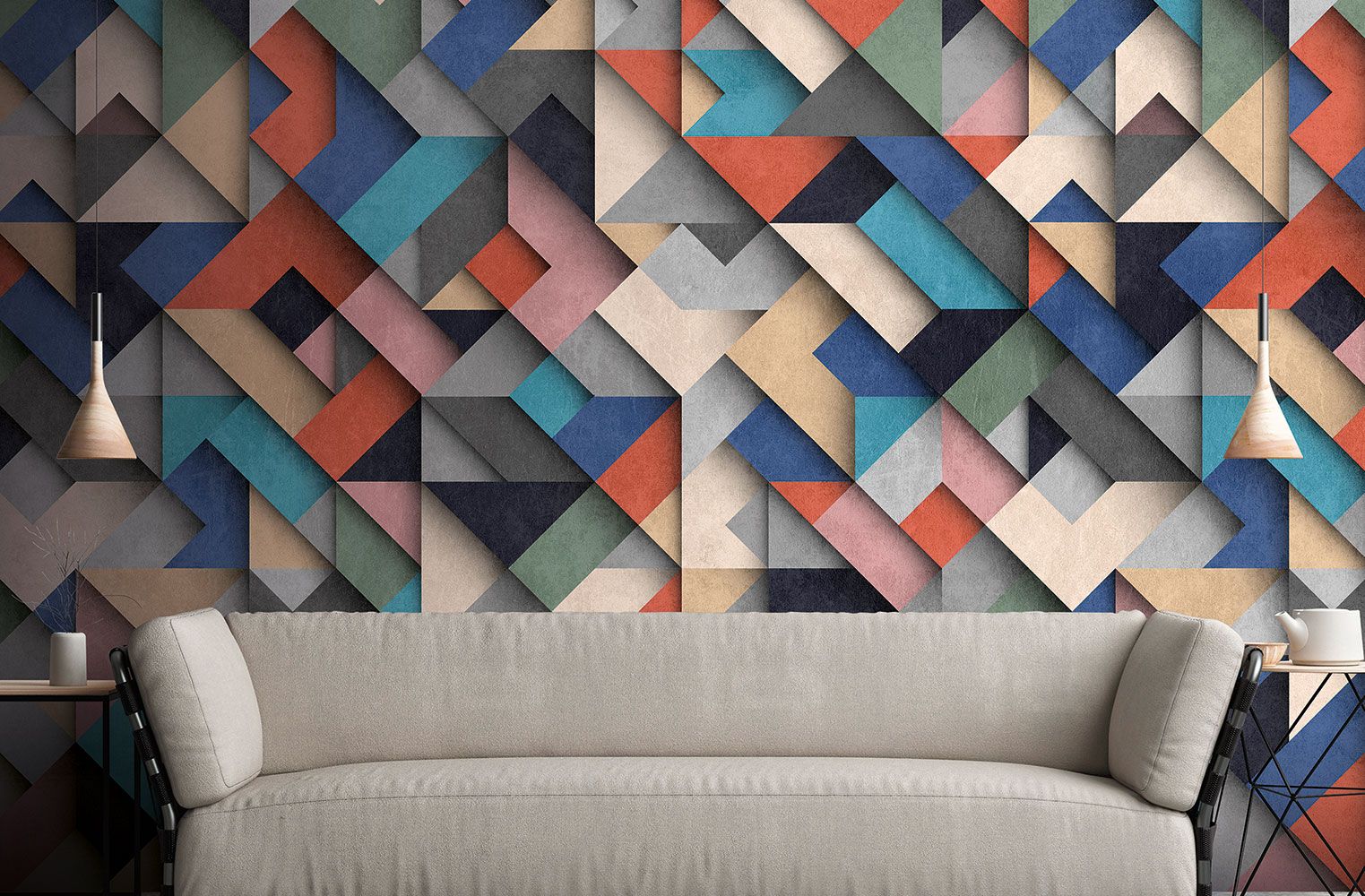 Geometrische Tapete Bunt 3D