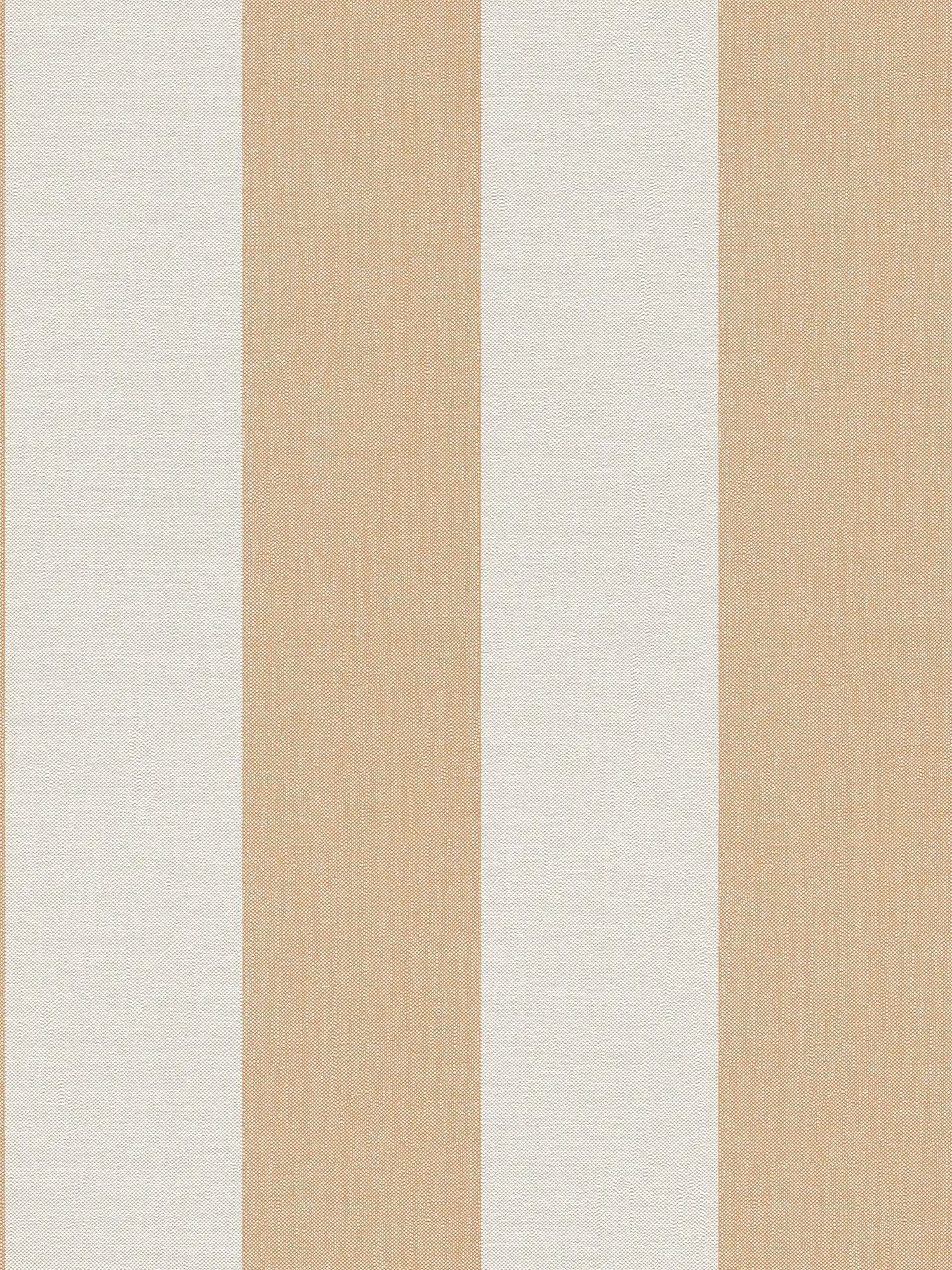 Striped non-woven wallpaper with textured surface - orange, cream, white