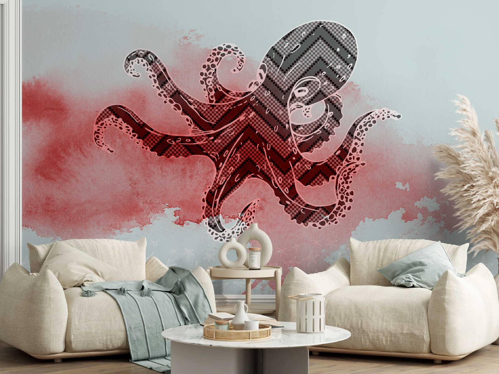 Wandtattoo, Wandbild, geometrisches Muster, rot-pink, Kunstinstallation
