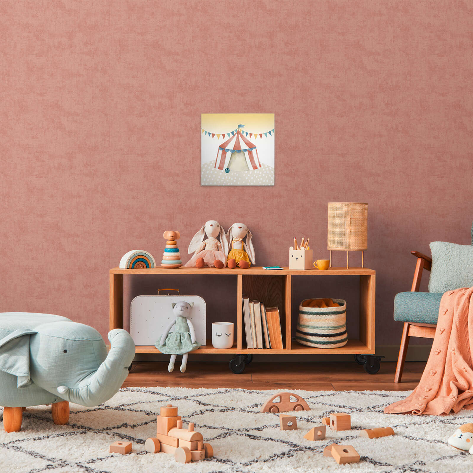             Leinwandbild Zirkuszelt - Verspielte Wanddekoration für das Kinderzimmer – 30 x 30 cm - Bunt, Beige
        