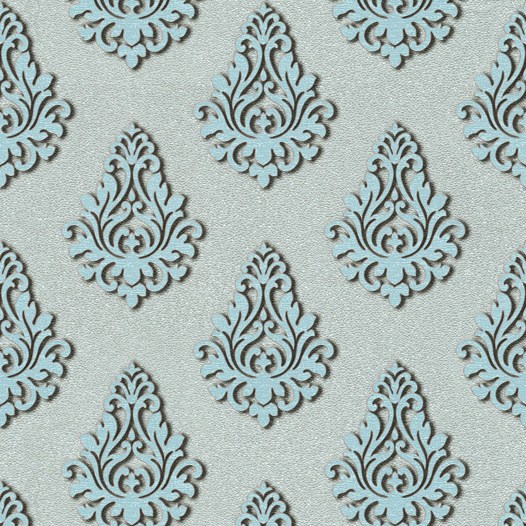 Metallic behangornamenten &amp; structuureffect - blauw, zilver