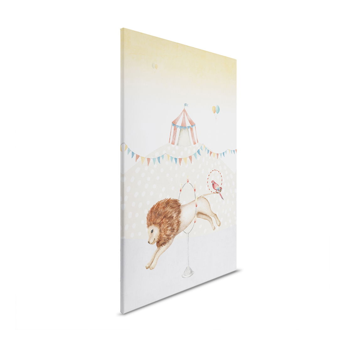         Leinwandbild Zirkuslöwe - Charmantes Kinderzimmer-Dekor mit Löwen-Motiv – 30 x 40 cm - Bunt, Beige
    