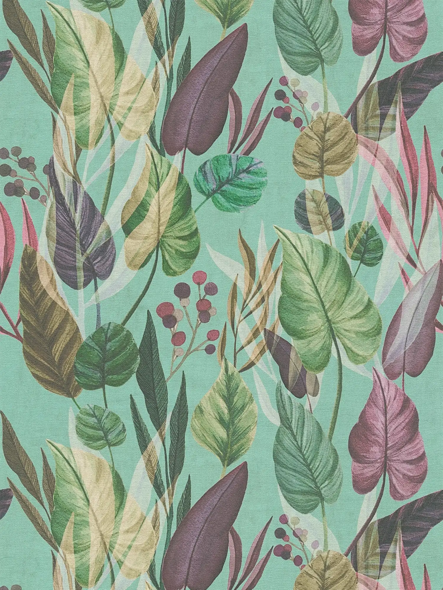         Helder vliesbehang in een exotische stijl met bladmotief en lichte textuur - Bont
    