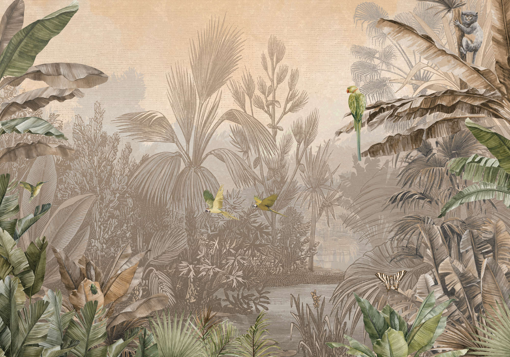 tropisches_Dschungelbild, dschungel, pflanzen, vögel, naturelelemente